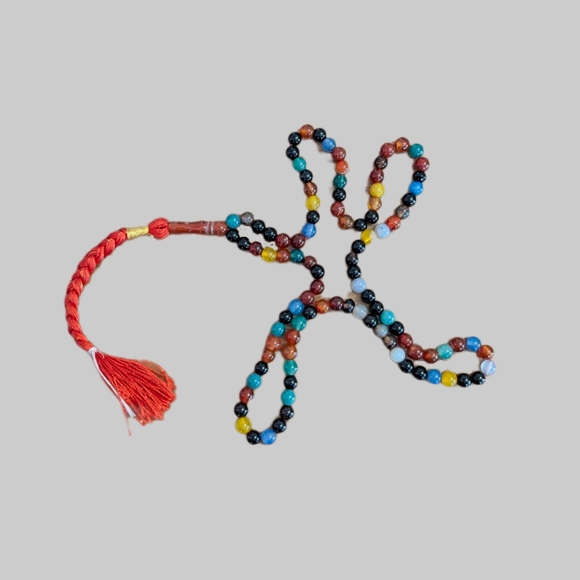 Multi-color Agate stone 101 prayer beads with hand knotted tassel - Picture 1 of 6